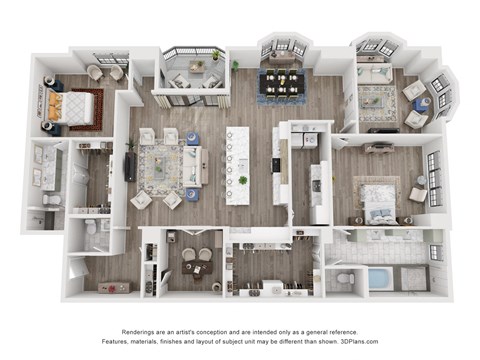 Floor plan for 2 beds, 2.5 baths, 2588 sqft